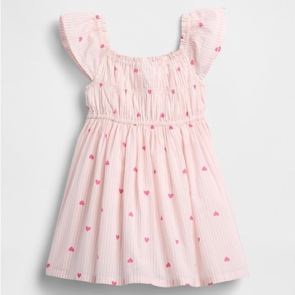 GAP Pink Heart Cotton Striped Flutter Sleeve Dress